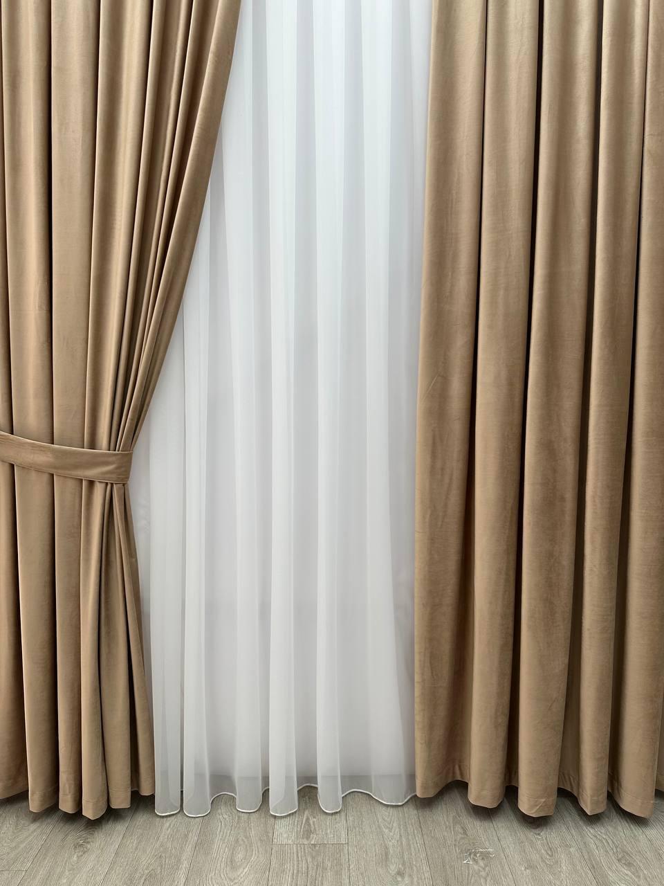 Оксамитові(велюрові) однотонні штори турецької якості. Колір: персиковий, фото 1