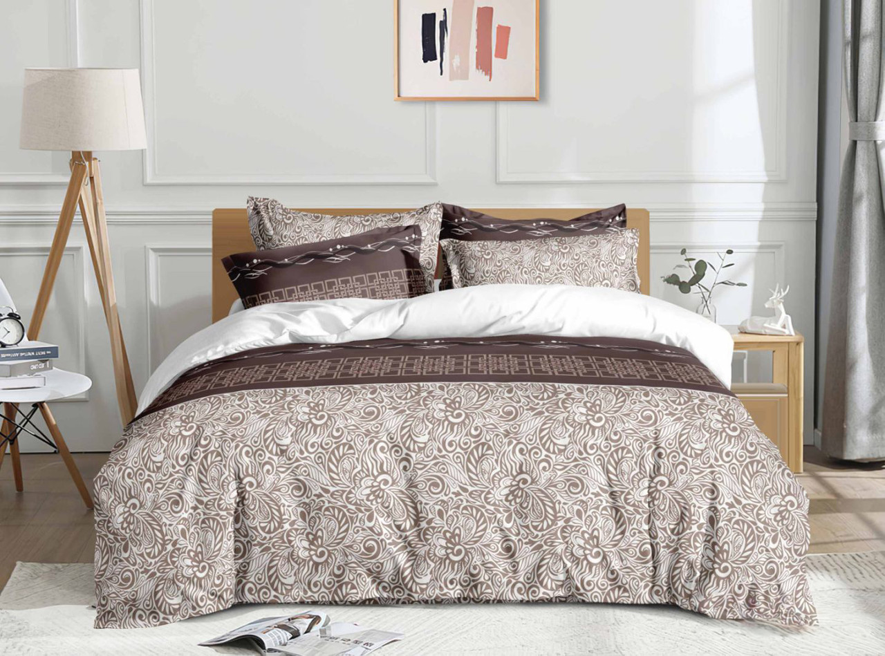 Постільна білизна Королева Ночі (Фланель) | Полуторний комплект | 50х70 | Орнамент на бежевому, фото 1