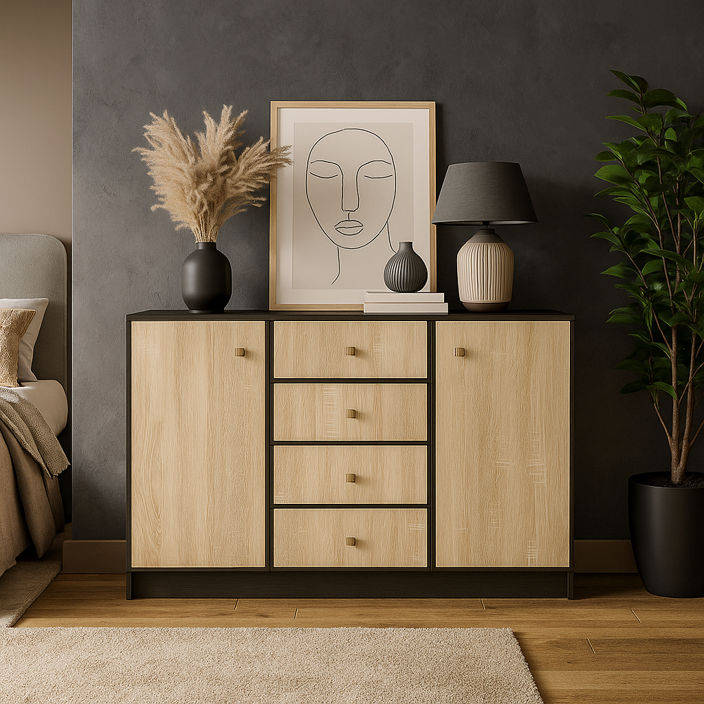 Комбінований комод тумба 2Д4Ш з дверцятами та шухлядами у вітальню зал Фантазія Мебель Сервіс венге дуб сонома