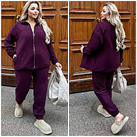 Женский флисовый спортивный костюм большие размеры , кофта на молнии и штаны - джогеры с манжетом р-50-64 костюм с флиса