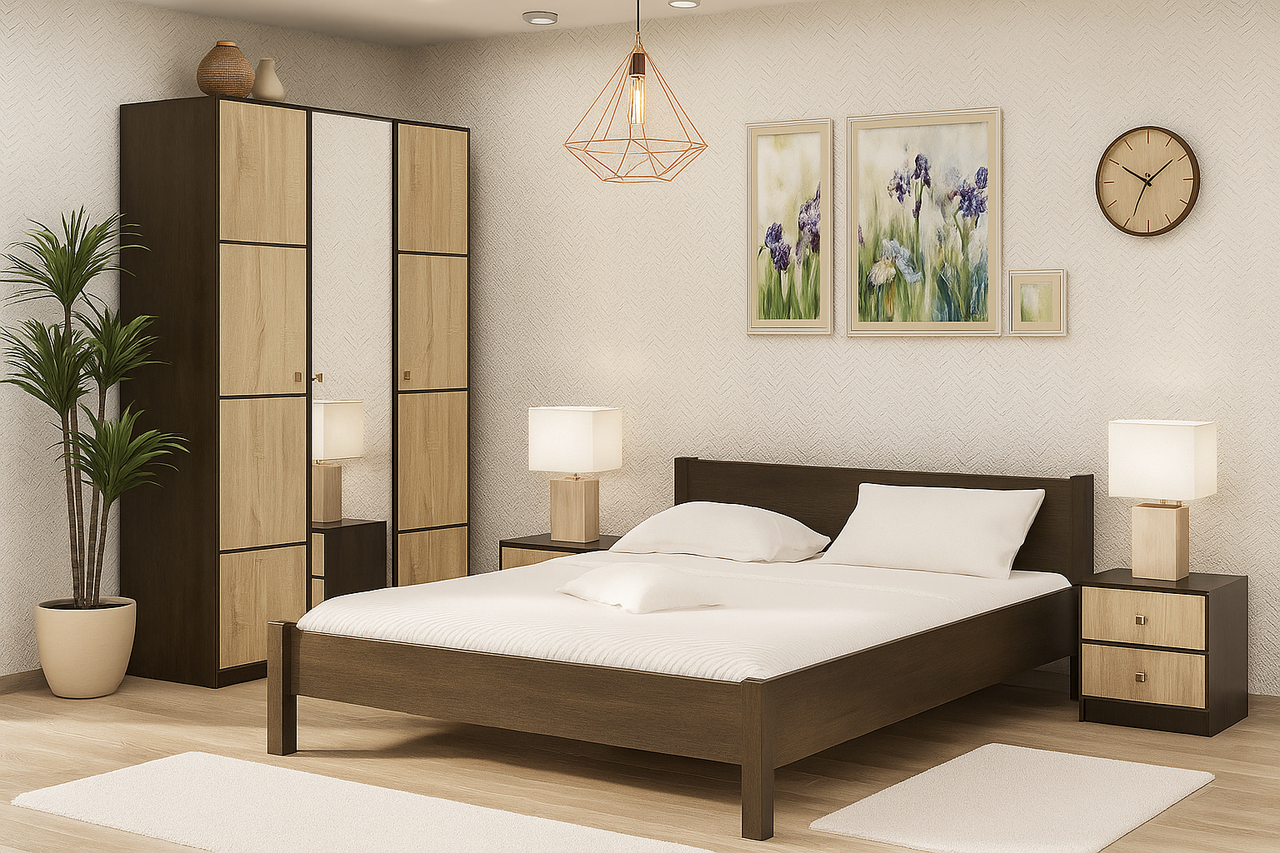 Сучасна модульна набірна спальня з шафою ліжком і тумбами в стилі модерн ЛДСП Фантазія Мебель Сервіс