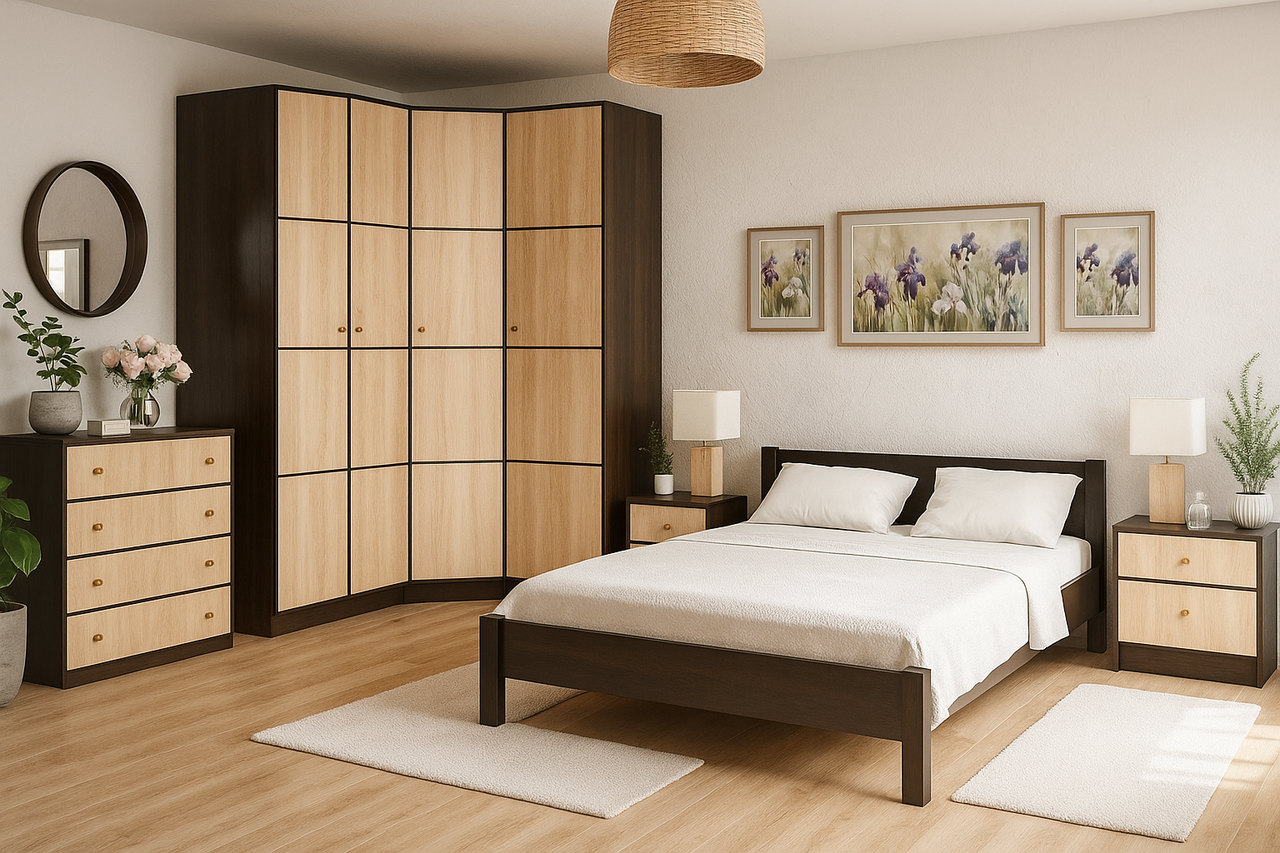 Сучасний модульний кутовий спальний гарнітур модерн з великою шафою і комодом Фантазія Мебель Сервіс