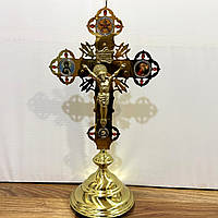 Церковний напрестольний латуневий хрест з камінням 65 см