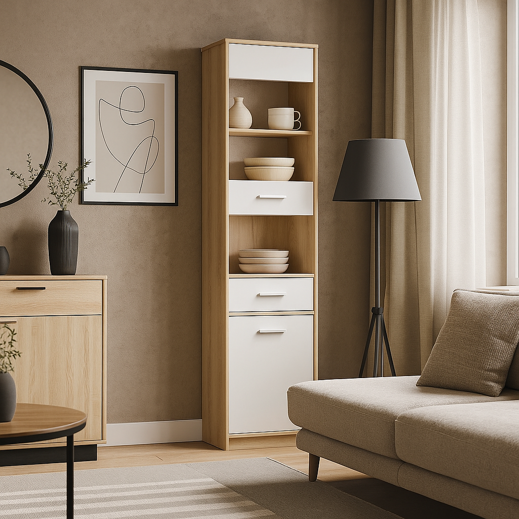 Сучасна стильна вузька пенал вітрина 1Д1В1Ш для посуду у вітальню, зал 50 см Тіпс Мебель Сервіс, фото 1