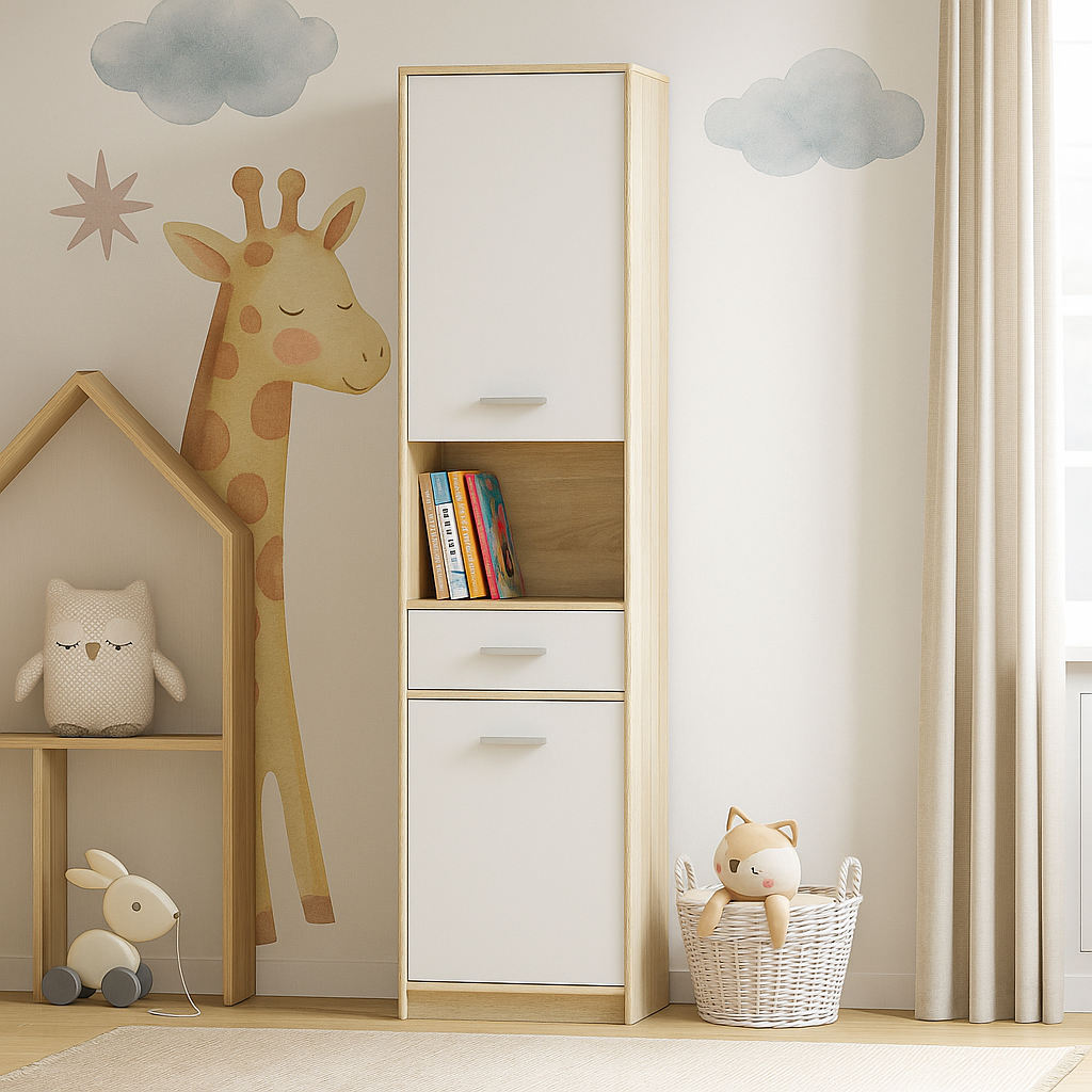 Сучасна вузька книжкова шафа пенал 2Д1Ш з полицями в кімнату вітальню 50 см Тіпс Мебель Сервіс