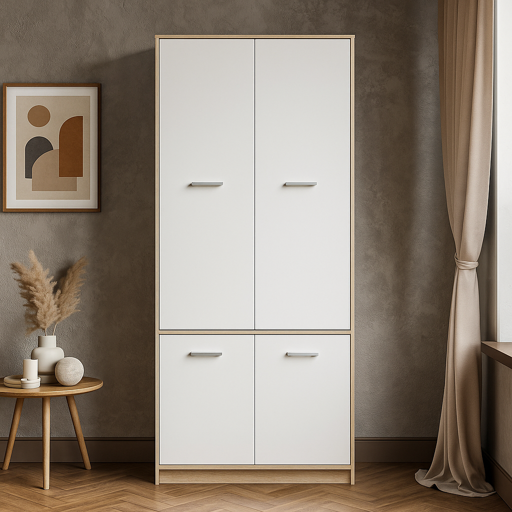 Маленька розпашна дводверна шафа 4Д для одягу у вітальню, дитячу з полицями та штангою Тіпс Мебель Сервіс, фото 1