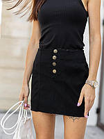 Женская юбка Lira черная мини с высокой посадкой, стильная коттон-деним с эластаном, трендовая базовая летняя юбка на пуговицах