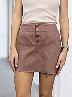 Женская юбка Lira коричневая мини с высокой посадкой, стильная коттон-деним с эластаном, трендовая базовая летняя юбка на пуговице