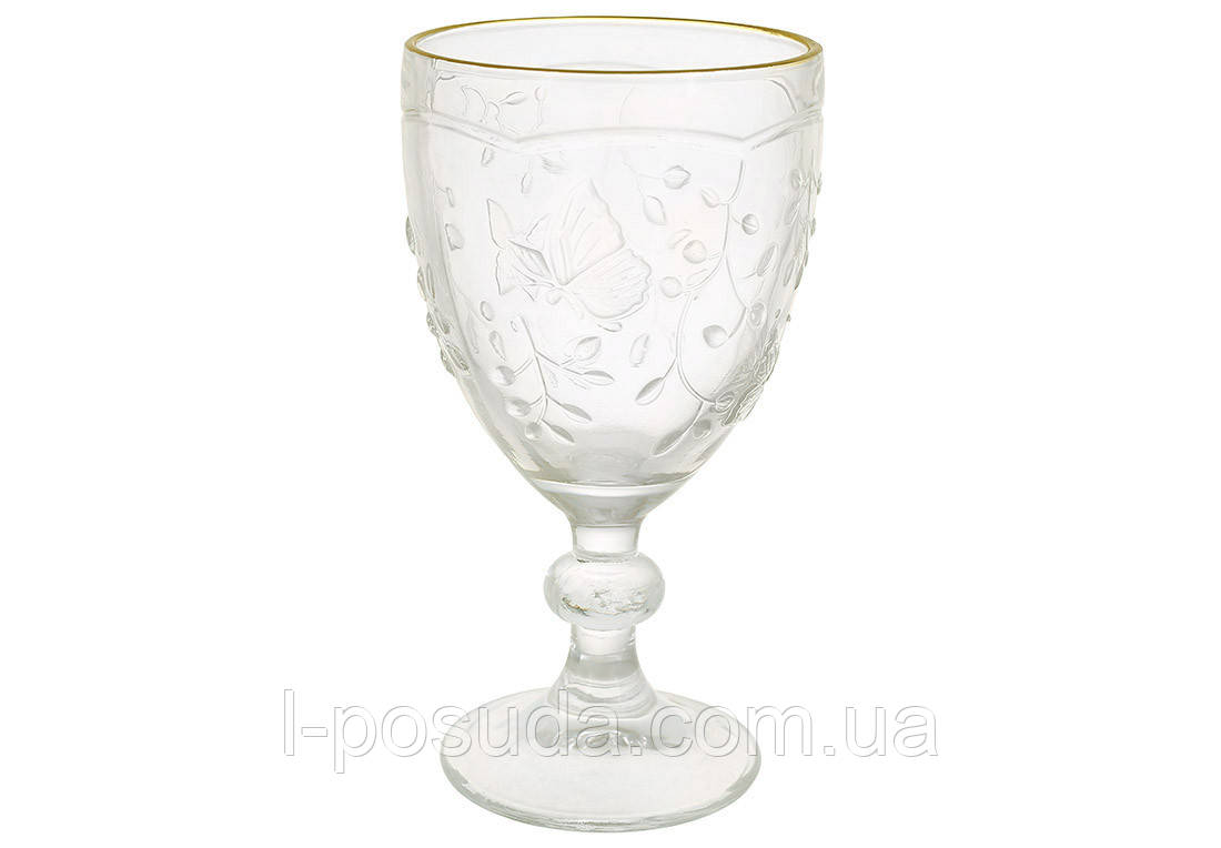 Скляний бокал із золотим обідком Батерфляй 300 мл 6 шт набір, фото 1