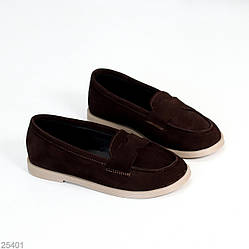 Зручні туфлі лофери натуральна замша колір Шоколад