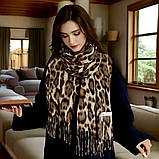Леопардовий шарф палантин із натурального кашеміру. Двустороння зимова шаль, фото 2