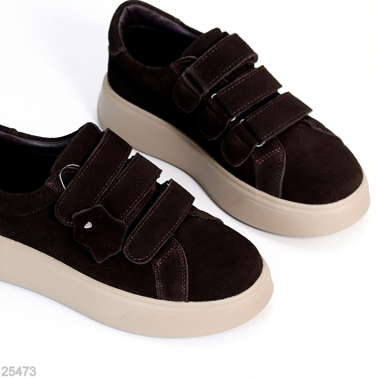 Універсальні замшеві кеди на липучках колір шоколад на потовщеній підошві 41, фото 1