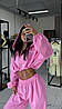 Рожевий стильний жіночий костюм-двійка оверсайз з двонитки: Широкі Штани з високою посадкою і Худі на блискавці, фото 2