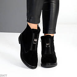 Стильні чорні замшеві черевики підйом на гумці низький хід 38