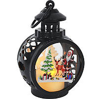 Новорічна декоративна лампа-ліхтарик  "Санта з ялинкою"  чорного кольору 12*7,5*5,3 см (1 шт.)