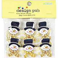 Новорічні декоративні прищіпки дерев'яні "Сніговик" (6шт) в уп.