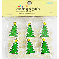 Новорічні декоративні прищіпки дерев'яні "Ялинки" (6шт) в уп.
