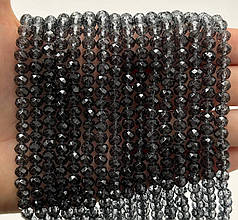 Намистини кришталеві рондель 6х4 мм, прозорі чорні (80 шт)