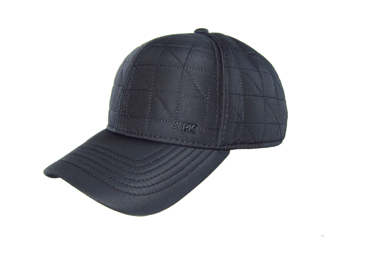 Кепка бейсболка чорна осіння плащівка на флісі з вушками 91015