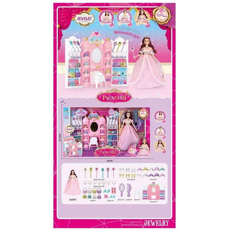 Лялька з аксесуарами 6202 (10) висота 28 см, шарнірні кінцівки, туалетний столик із дзеркалом, 4 пари взуття, 8 сумочок, 7 намист,