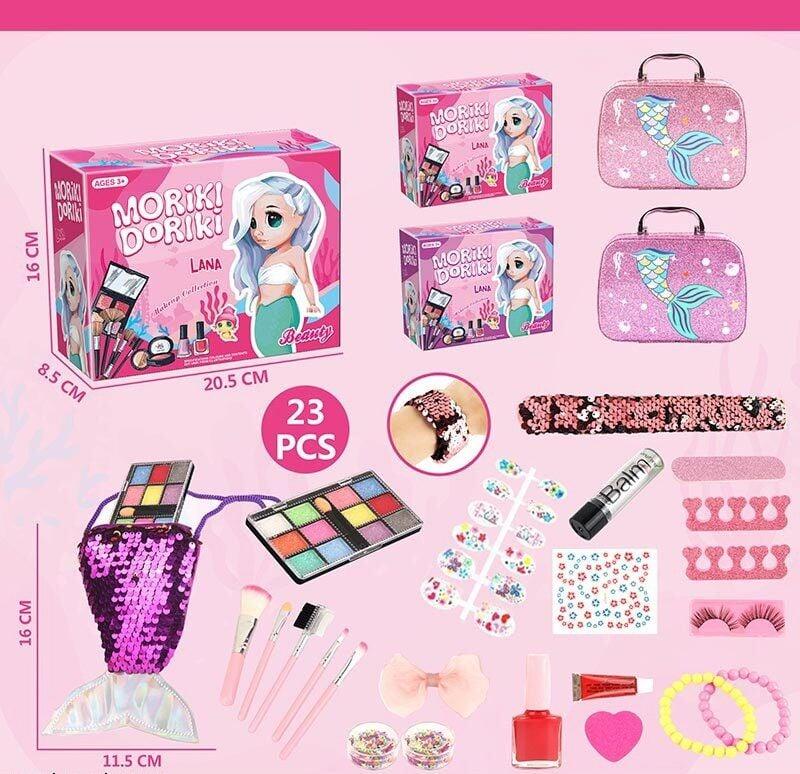 Набір косметики 40012 (60/2) 2 види, тіні, помада, лак для нігтів, накладні вії, накладні нігті, 3 браслети, заколка, сумочка,