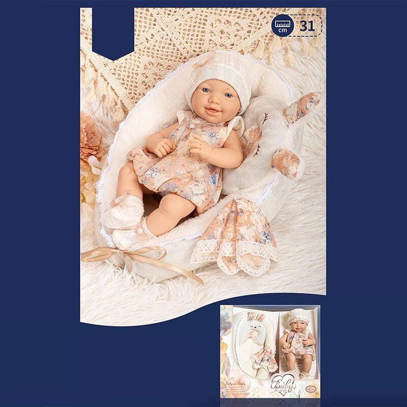 Пупс 8829-2 (16/2) висота 31 см, знімний одяг, матрацик з подушечкою, рушник, в коробці