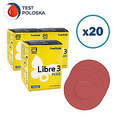 Сенсор FreeStyle Libre 3 Plus (Фристайл Либре 3 Плюс) 20 уп. и 20 цветных тейпов в комплекте