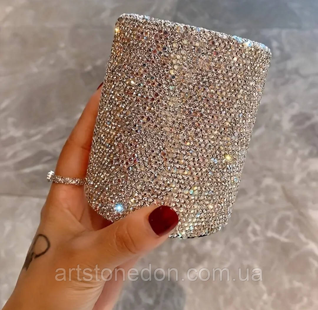 Стильний та розкішний органайзер  для пензлів, канцелярії декорований блискучими стразами, фото 1