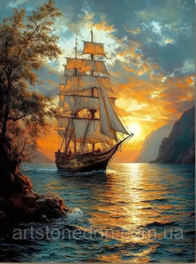 **Картина на полотні 30×40 "Вітрильник на заході сонця", фото 1