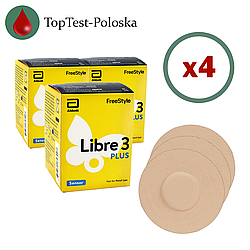 Сенсор FreeStyle Libre 3 Plus (Фристайл Либре 3 Плюс) 4 уп. и 4 тейпа в комплекте