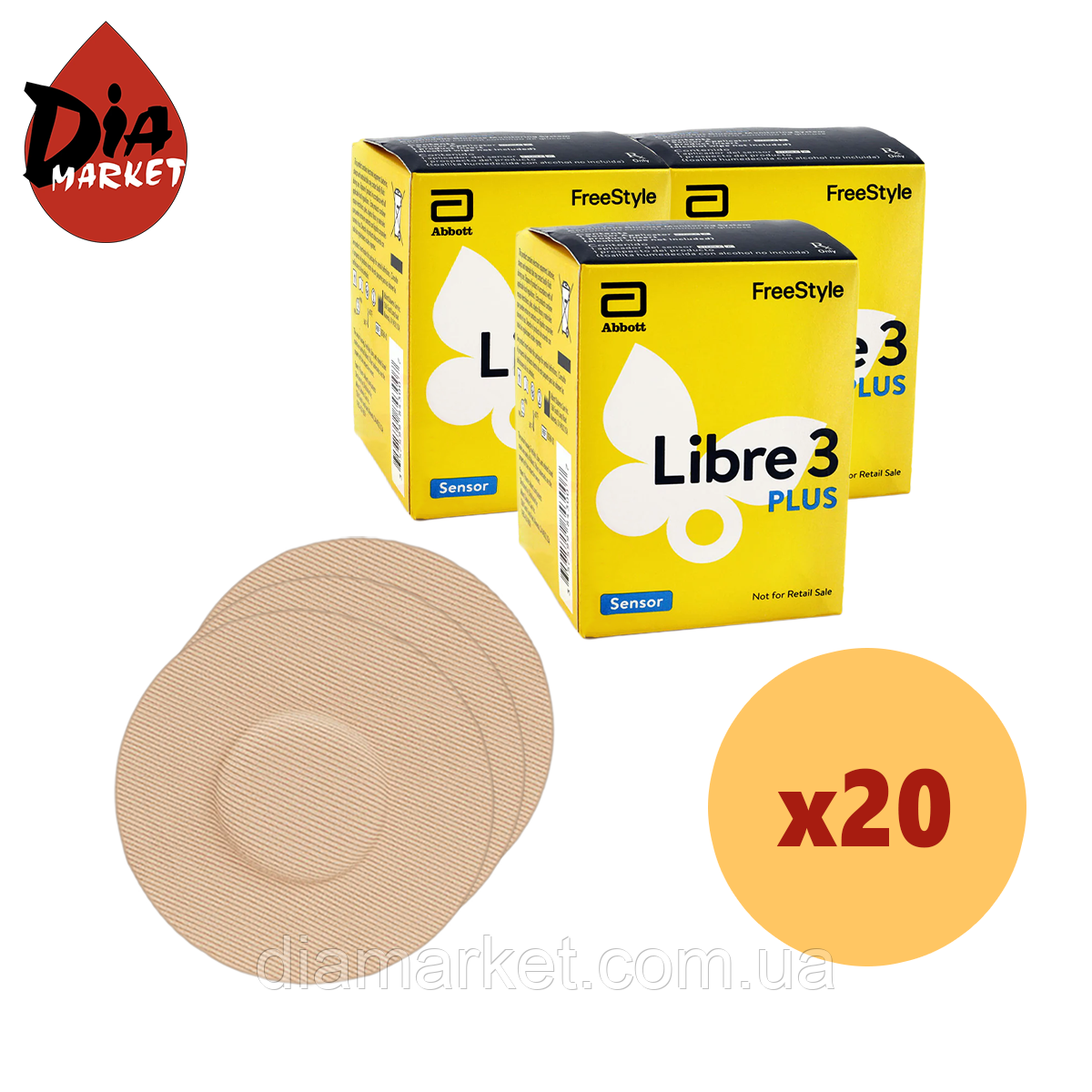Сенсор FreeStyle Libre 3 Plus (Фристайл Лібре 3 Плюс) 20 уп. і 20 тейпів у комплекті, фото 1