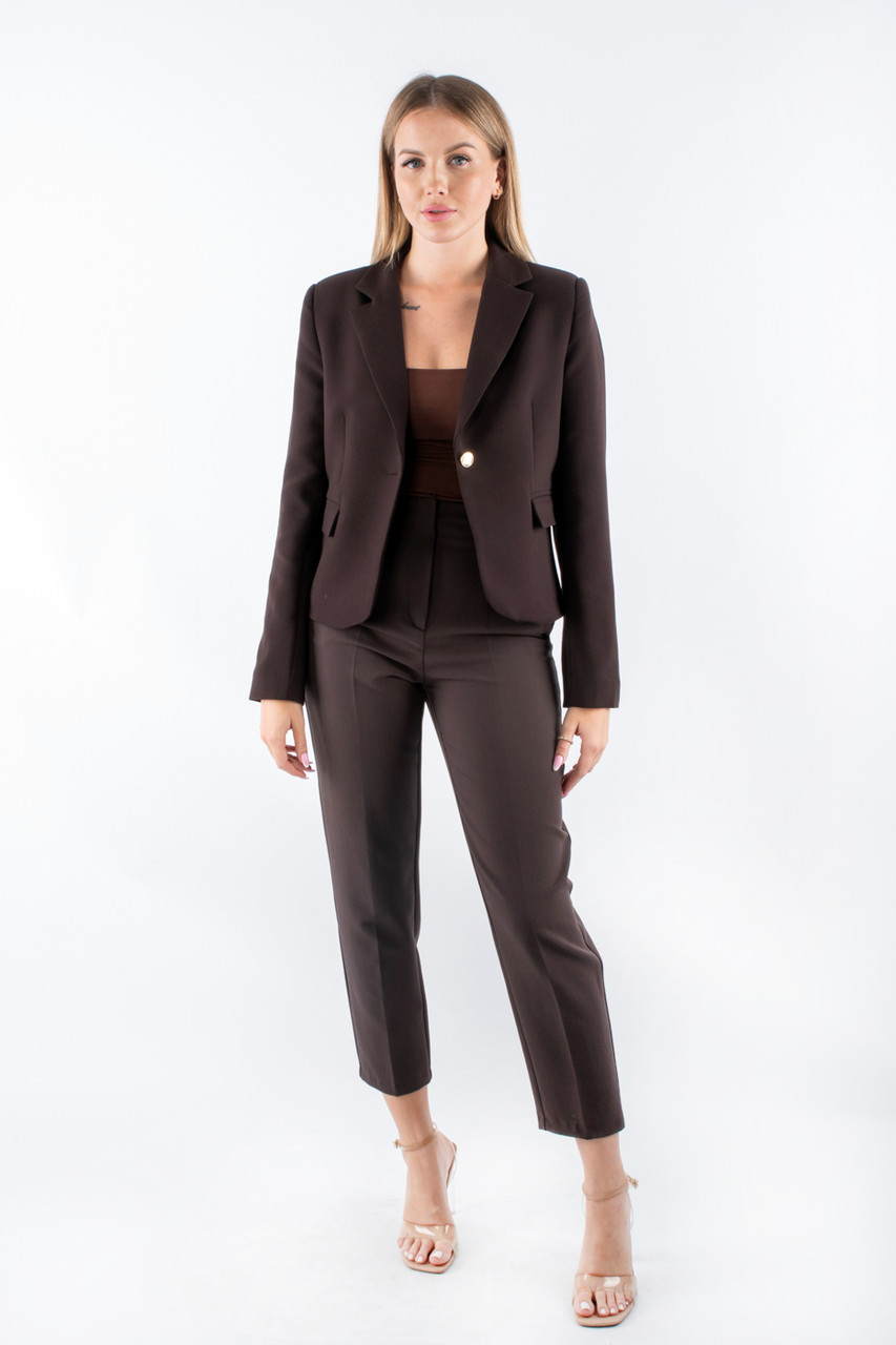 Піджак класичний укорочений коричневий 41494 (2000000154428), фото 1