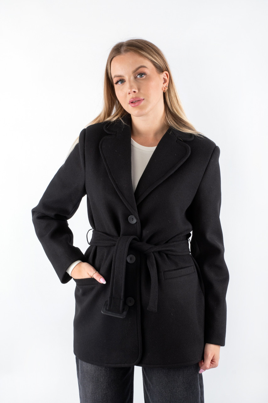 Жакет утеплений з поясом чорний 41521 (2000000154732), фото 1