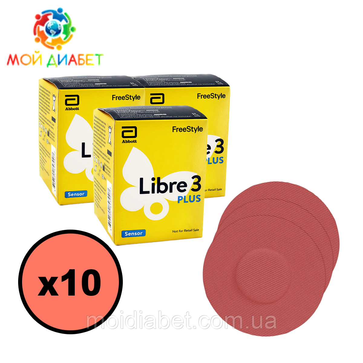 Сенсор FreeStyle Libre 3 Plus (Фристайл Лібре 3 Плюс) 10 уп. і 10 кольорових тейпів у комплекті, фото 1