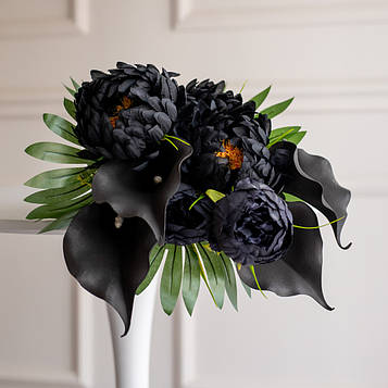 Букет композиція з латексних калл, хризантем і троянд, чорний | В-60 см |9 гілок| виробник-Польща