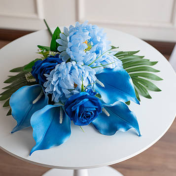 Букет композиція з латексних калл, хризантем і троянд, синій | В-60 см |9 гілок| виробник-Польща