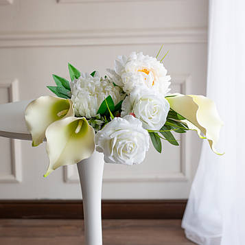 Букет композиція з латексних калл, хризантем і троянд, кремовий | В-60 см |9 гілок| виробник-Польща