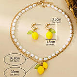 Набір прикрас з перлинами та лимонами: намисто з перлинами і лимоном, підвіска лимон на ланцюжку, сережки з лимонами, фото 5