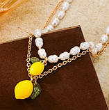 Набір прикрас з перлинами та лимонами: намисто з перлинами і лимоном, підвіска лимон на ланцюжку, сережки з лимонами, фото 4