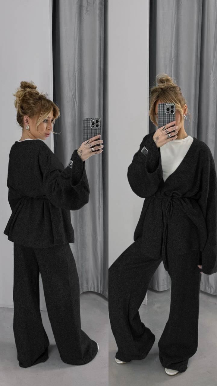Подовжений кардіган та палаццо високої посадки з якісної мʼякої турецької ангори Модель: 824-1665 Колір Чорний, фото 1