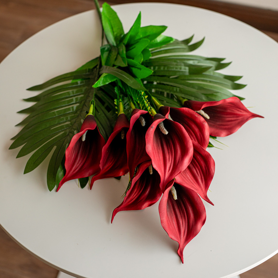 Букет штучних латексних калл червоний |  В-50 см |-12 гілок| виробник-Польща, фото 1