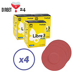 Сенсор FreeStyle Libre 3 Plus (Фристайл Лібре 3 Плюс) 4 уп. і 4 кольорових тейпи в комплекті