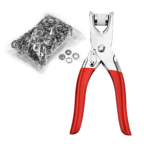 Набір плоскогубці щипці та металеві кнопки 50 штук 9.5 мм для встановлення на одяг, тканину, фото 1