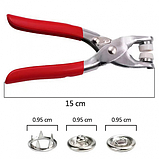 Набір плоскогубці щипці та металеві кнопки 50 штук 9.5 мм для встановлення на одяг, тканину, фото 6