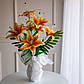 Букет композиція з штучних лілій жовтогарячий з гілочками , 3D | В-65 см |9 гілок| виробник-Польща, фото 3