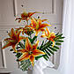 Букет композиція з штучних лілій жовтогарячий з гілочками , 3D | В-65 см |9 гілок| виробник-Польща, фото 6