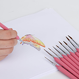 Професійний Набір Пензлик для малювання 11 шт. аквареллю, акрилом, гуашшю, олією, пастеллю рожевий, фото 5