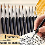 Професійний Набір Пензлик для малювання 11 шт. аквареллю, акрилом, гуашшю, олією, пастеллю сірий, фото 7