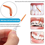Набір зубочисток силіконових 200 штук зубні йоржики інструмент для гігієни порожнини рота у футлярі жовтогарячий, фото 3