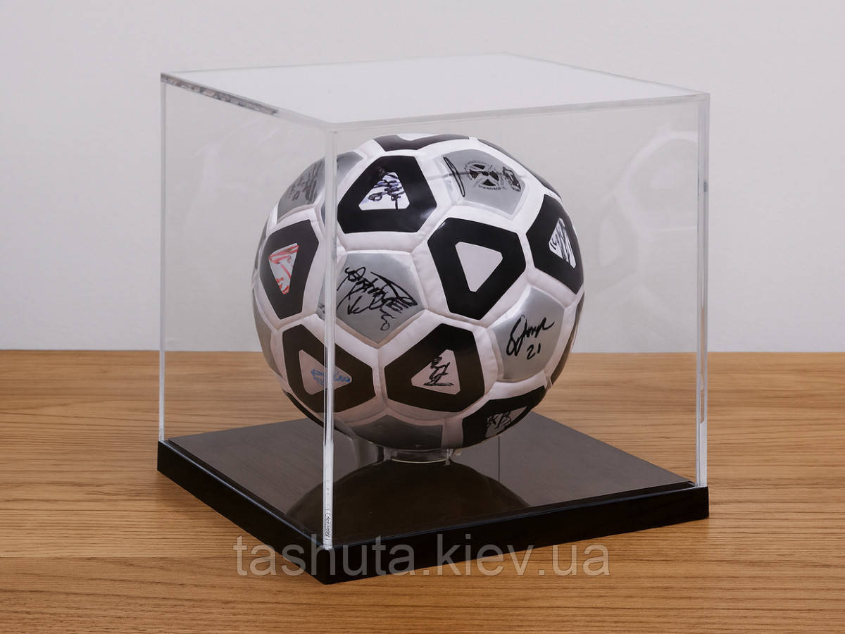 Захисна колба на дерев'яній основі 250х250х250 (Товщина акрилу: 3 мм;  Підставка: Дерево (Бісколірний лак);)